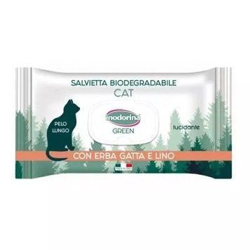 Inodorina Green Pantenolo - Вологі біорозкладні серветки з котячою мятою та льоном для котів з довгою шерстю, 30 шт 230.0140.006 фото
