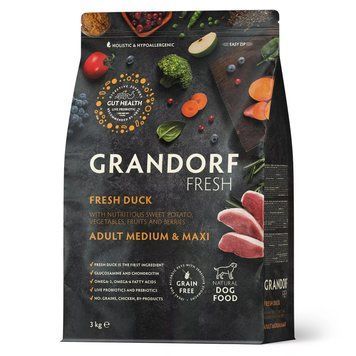 GD FRESH ADULT DOG MEDIUM & MAXI DUCK & SWEET POTATO 3 KG/ Грандорф фреш качка та батат для дорослих собак середніх та великих порід 3 кг 94403 фото