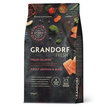GD FRESH ADULT DOG MEDIUM & MAXI SALMON & SWEET POTATO 10 KG/ Грандорф фреш лосось та батат для дорослих собак середніх та великих порід 10 кг 94910 фото
