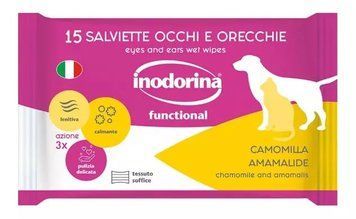 Inodorina Functional Camomilla - Вологі серветки для гігієнічного догляду за вухами та очима з ромашкою для собак і котів, 15 шт 230.0060.001 фото