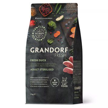 GD FRESH STERIL CAT DUCK & SWEET POTATO 2 KG/ Грандорф фреш качка та батат для стерилізованих котів, 2 кг 82902 фото