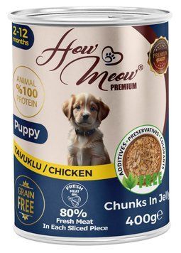 Повнораціонний вологий корм для цуценят Хау Мяу How Meow Puppy з куркою 400г 184922 фото