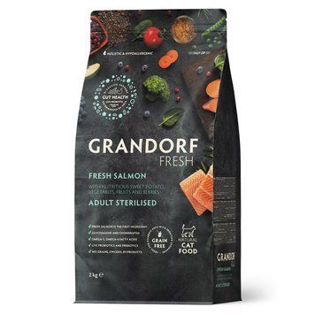 GD FRESH STERIL CAT SALMON & SWEET POTATO 2 KG/ Грандорф фреш лосось та батат для стерилізованих котів, 2 кг 82802 фото
