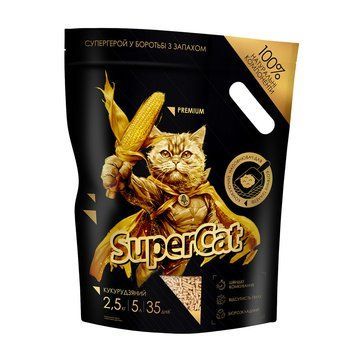 Кукурудзяний наповнювач SuperCat Преміум, комкуючий, для котячих туалетів,2,5 кг 3536 фото